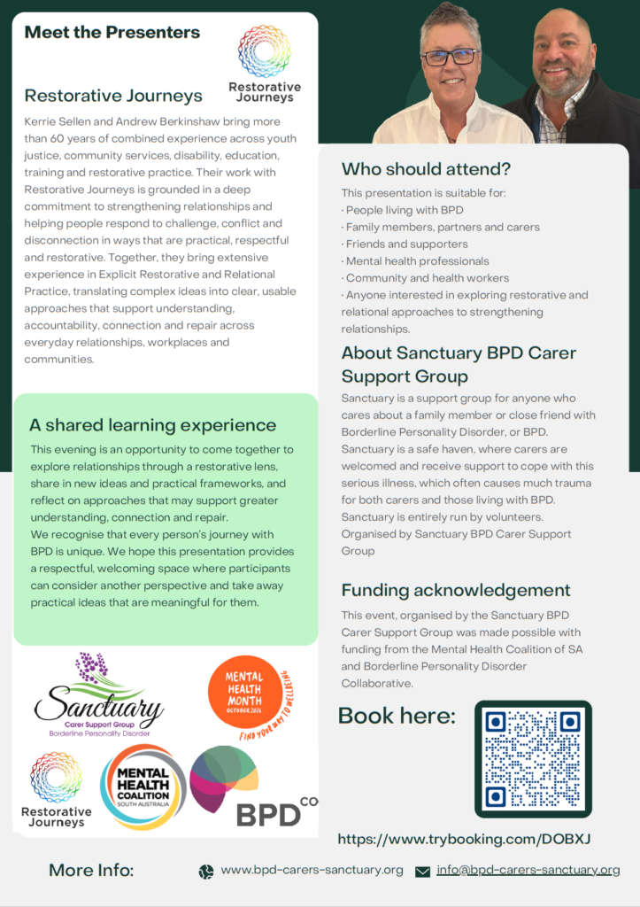 Page 2 of a flyer about Restorative Practices and BPD